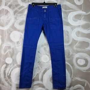 FREE PEOPLE Wmns Sz 27 Blue Skinny Jeans Cotton Stretch Denim Slash Zip Pockets